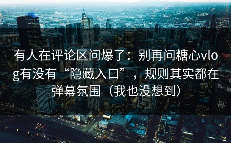 有人在评论区问爆了：别再问糖心vlog有没有“隐藏入口”，规则其实都在弹幕氛围（我也没想到）